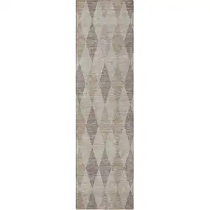 Photo of 8' Runner Beige Taupe and Brown Geometric Washable Non Skid Indoor Outdoor Runner Rug