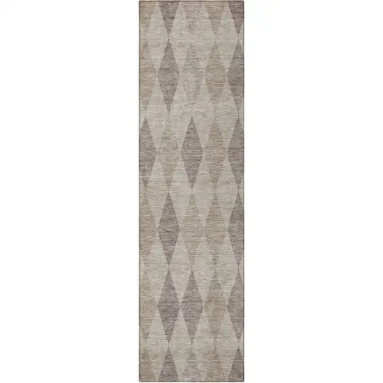 8' Runner Beige Taupe and Brown Geometric Washable Non Skid Indoor Outdoor Runner Rug Photo 5