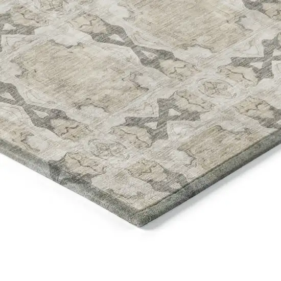 8' Runner Beige and Gray Floral Medallion Washable Non Skid Indoor Outdoor Runner Rug Photo 7