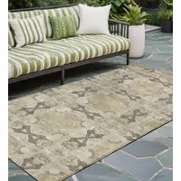 Photo of 8' Runner Beige and Gray Floral Medallion Washable Non Skid Indoor Outdoor Runner Rug