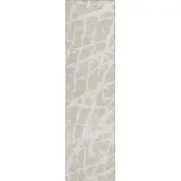 Photo of 8' Runner Beige and Ivory Abstract Washable Non Skid Indoor Outdoor Runner Rug