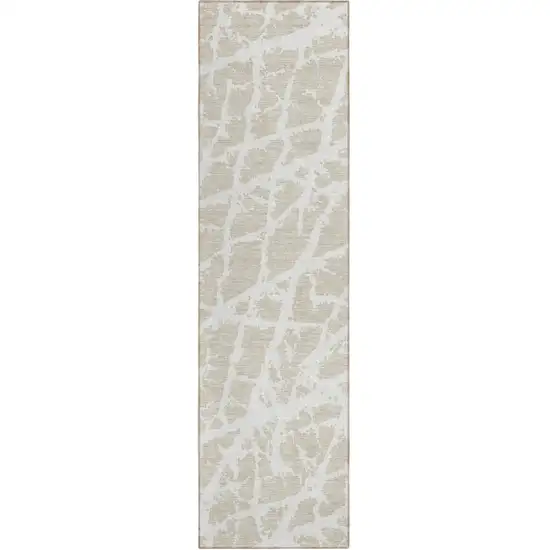 8' Runner Beige and Ivory Abstract Washable Non Skid Indoor Outdoor Runner Rug Photo 2