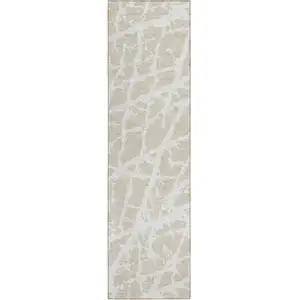 Photo of 8' Runner Beige and Ivory Abstract Washable Non Skid Indoor Outdoor Runner Rug