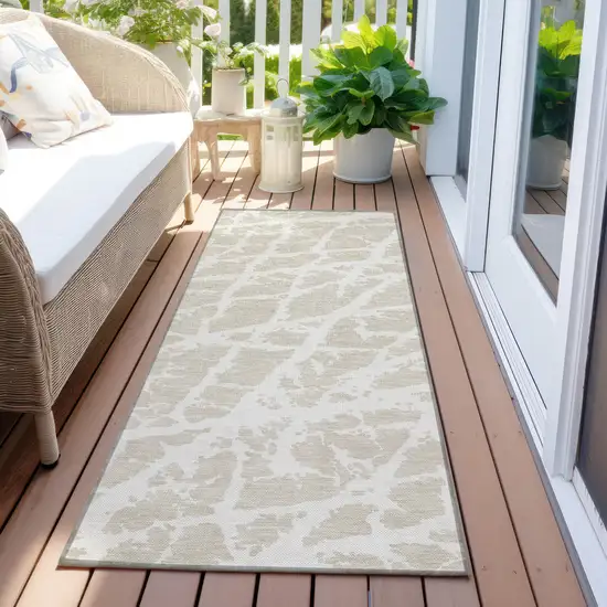 8' Runner Beige and Ivory Abstract Washable Non Skid Indoor Outdoor Runner Rug Photo 8