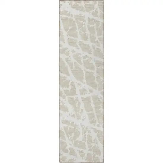 8' Runner Beige and Ivory Abstract Washable Non Skid Indoor Outdoor Runner Rug Photo 4