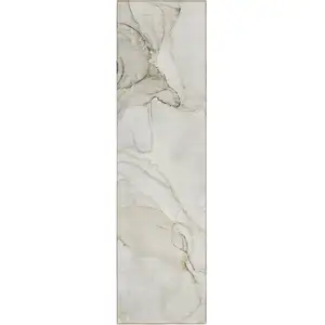 Photo of 8' Runner Beige and Ivory Abstract Washable Non Skid Indoor Outdoor Runner Rug