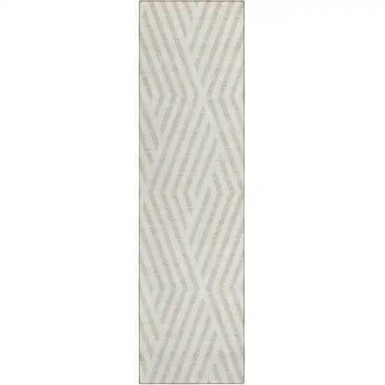 Beige and Ivory Geometric Washable Non Skid Indoor Outdoor Runner Rug Photo 2