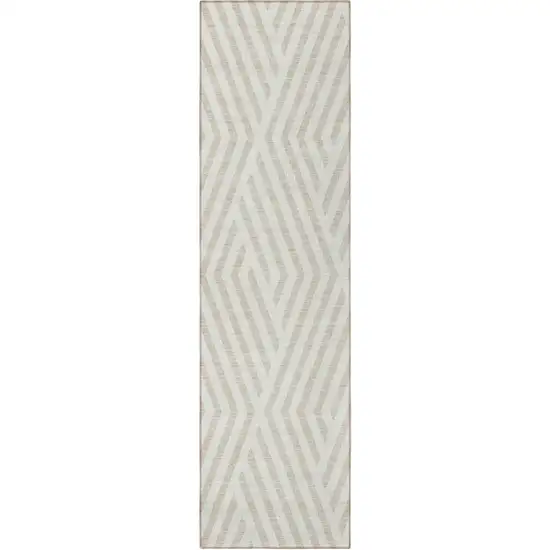 Beige and Ivory Geometric Washable Non Skid Indoor Outdoor Runner Rug Photo 5