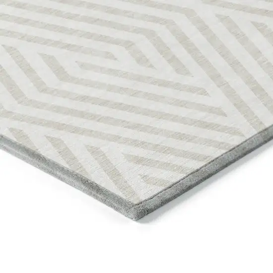 Beige and Ivory Geometric Washable Non Skid Indoor Outdoor Runner Rug Photo 6