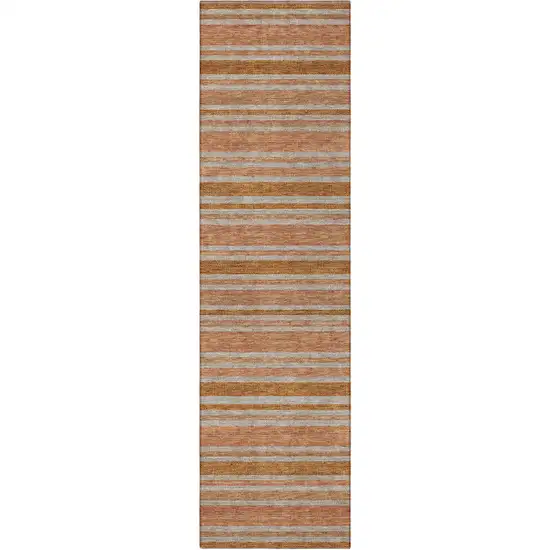 8' Runner Beige and Orange Striped Washable Non Skid Indoor Outdoor Runner Rug Photo 3