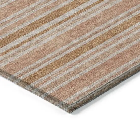 8' Runner Beige and Orange Striped Washable Non Skid Indoor Outdoor Runner Rug Photo 5