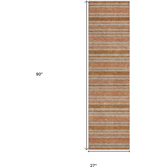 8' Runner Beige and Orange Striped Washable Non Skid Indoor Outdoor Runner Rug Photo 8