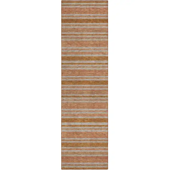 8' Runner Beige and Orange Striped Washable Non Skid Indoor Outdoor Runner Rug Photo 1