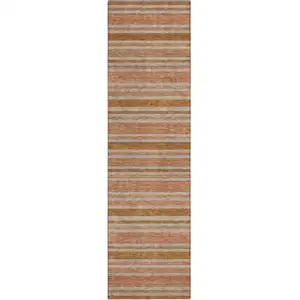 Photo of 8' Runner Beige and Orange Striped Washable Non Skid Indoor Outdoor Runner Rug