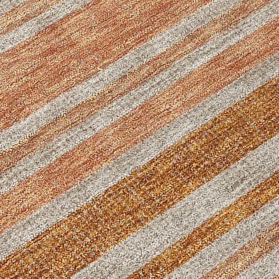 8' Runner Beige and Orange Striped Washable Non Skid Indoor Outdoor Runner Rug Photo 9