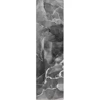 Photo of 8' Runner Black Gray and White Abstract Washable Non Skid Indoor Outdoor Runner Rug