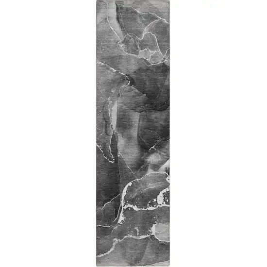 8' Runner Black Gray and White Abstract Washable Non Skid Indoor Outdoor Runner Rug Photo 2