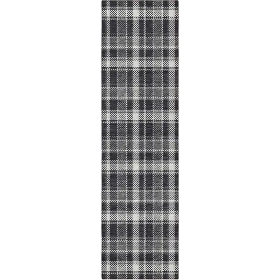 8' Runner Black Gray and White Plaid Washable Non Skid Indoor Outdoor Runner Rug Photo 4