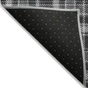 Photo of 8' Runner Black Gray and White Plaid Washable Non Skid Indoor Outdoor Runner Rug