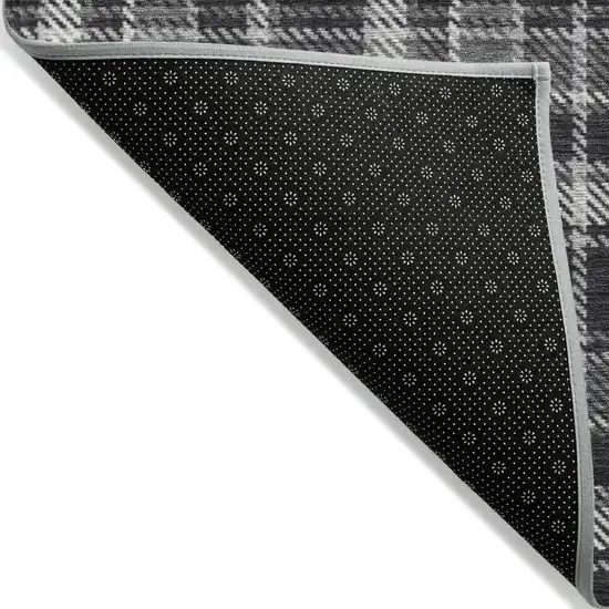 8' Runner Black Gray and White Plaid Washable Non Skid Indoor Outdoor Runner Rug Photo 6