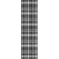 Photo of 8' Runner Black Gray and White Plaid Washable Non Skid Indoor Outdoor Runner Rug