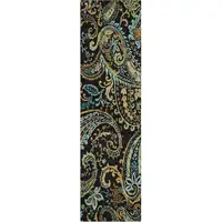 Photo of 8' Runner Black and Gold Paisley Washable Non Skid Indoor Outdoor Runner Rug