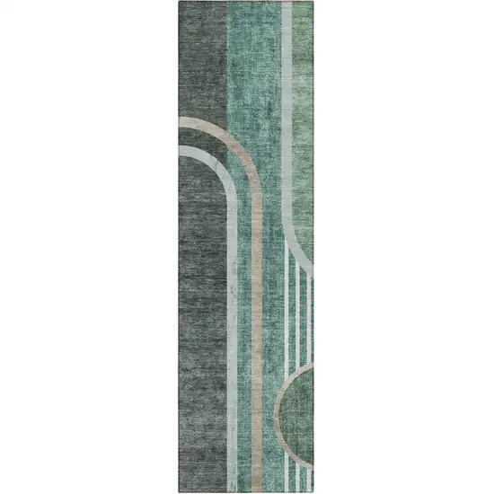 8' Runner Black and Green Abstract Washable Non Skid Indoor Outdoor Runner Rug Photo 1