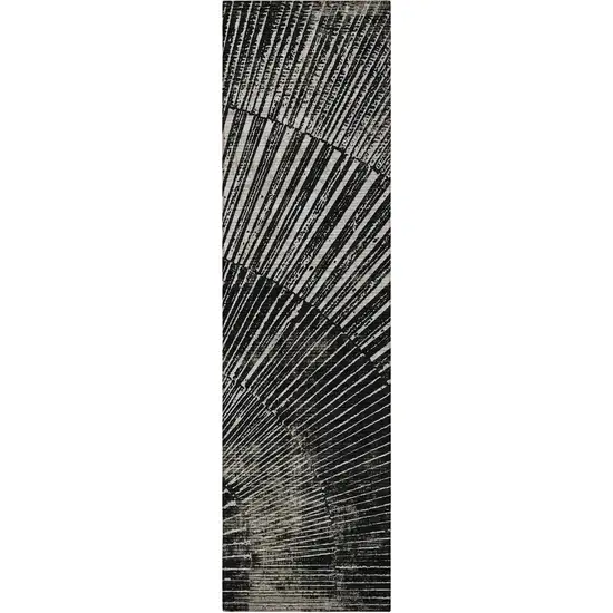 8' Runner Black and Ivory Abstract Washable Non Skid Indoor Outdoor Runner Rug Photo 5