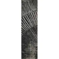 Photo of 8' Runner Black and Ivory Abstract Washable Non Skid Indoor Outdoor Runner Rug