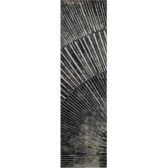 8' Runner Black and Ivory Abstract Washable Non Skid Indoor Outdoor Runner Rug Photo 2