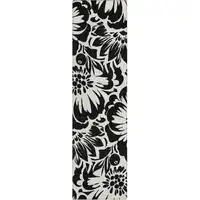 Photo of 8' Runner Black and Ivory Floral Washable Non Skid Indoor Outdoor Runner Rug