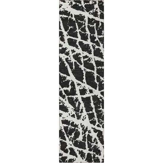 8' Runner Black and White Abstract Washable Non Skid Indoor Outdoor Runner Rug Photo 5