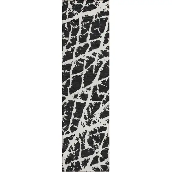 8' Runner Black and White Abstract Washable Non Skid Indoor Outdoor Runner Rug Photo 2