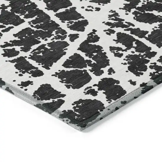 Black and White Abstract Washable Non Skid Indoor Outdoor Runner Rug Photo 6