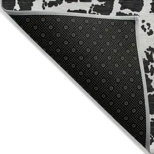 Photo of 8' Runner Black and White Abstract Washable Non Skid Indoor Outdoor Runner Rug