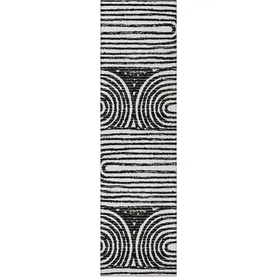 8' Runner Black and White Abstract Washable Non Skid Indoor Outdoor Runner Rug Photo 5