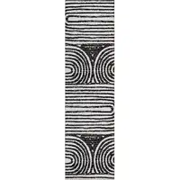 Photo of 8' Runner Black and White Abstract Washable Non Skid Indoor Outdoor Runner Rug