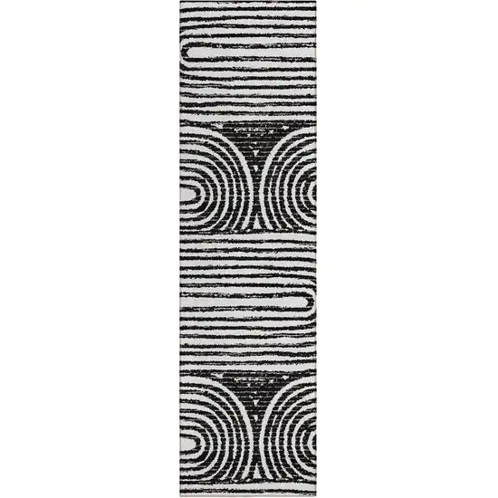 8' Runner Black and White Abstract Washable Non Skid Indoor Outdoor Runner Rug Photo 2