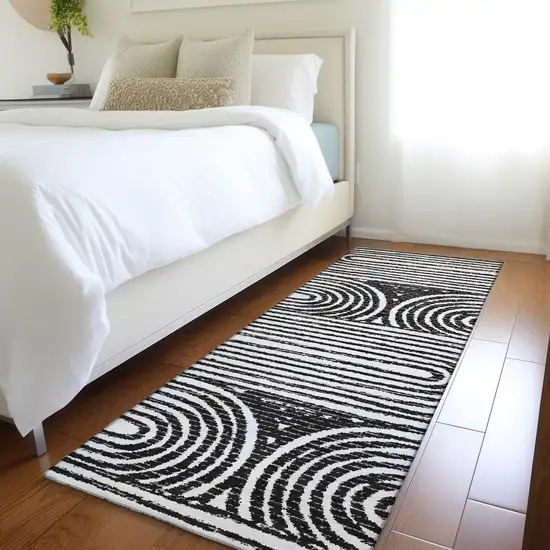 8' Runner Black and White Abstract Washable Non Skid Indoor Outdoor Runner Rug Photo 9