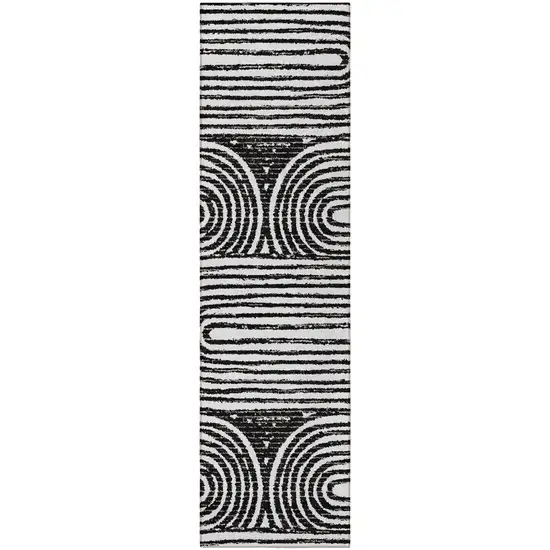 Black and White Abstract Washable Non Skid Indoor Outdoor Runner Rug Photo 5