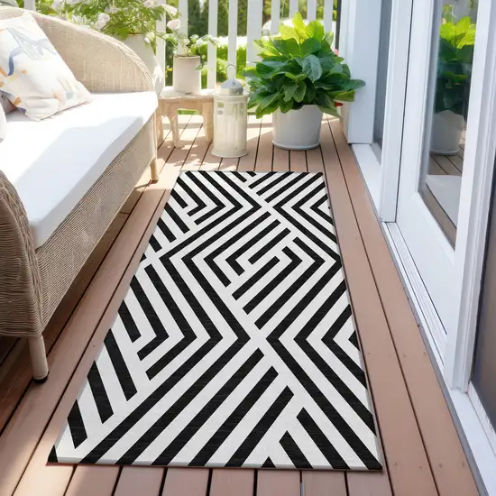 Black and White Geometric Washable Non Skid Indoor Outdoor Runner Rug Photo 8