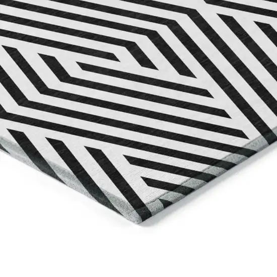 8' Runner Black and White Geometric Washable Non Skid Indoor Outdoor Runner Rug Photo 7