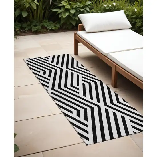 Black and White Geometric Washable Non Skid Indoor Outdoor Runner Rug Photo 1