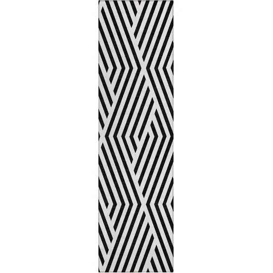 Black and White Geometric Washable Non Skid Indoor Outdoor Runner Rug Photo 2