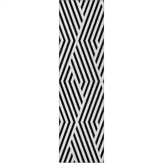 Black and White Geometric Washable Non Skid Indoor Outdoor Runner Rug Photo 5