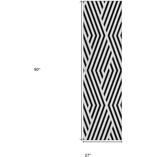 Black and White Geometric Washable Non Skid Indoor Outdoor Runner Rug Photo 3