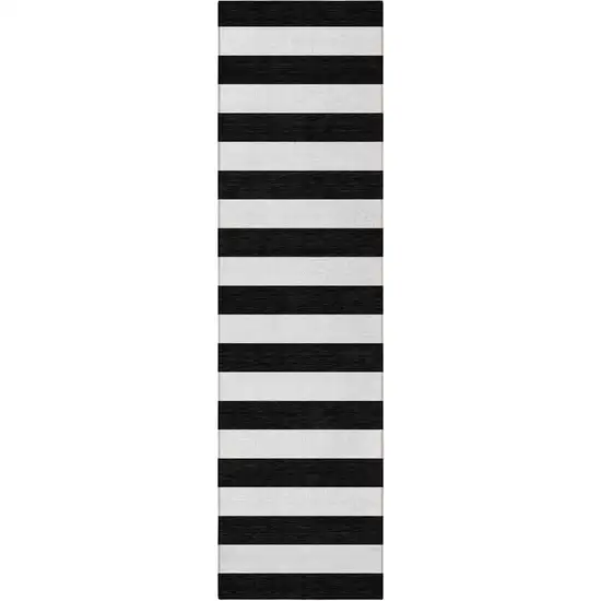 8' Runner Black and White Striped Washable Non Skid Indoor Outdoor Runner Rug Photo 5