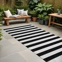 Photo of 8' Runner Black and White Striped Washable Non Skid Indoor Outdoor Runner Rug