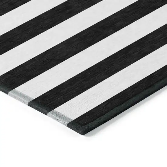 8' Runner Black and White Striped Washable Non Skid Indoor Outdoor Runner Rug Photo 7