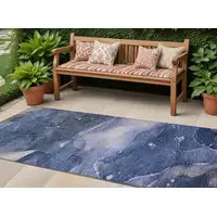 Photo of 8' Runner Blue Abstract Washable Non Skid Indoor Outdoor Runner Rug